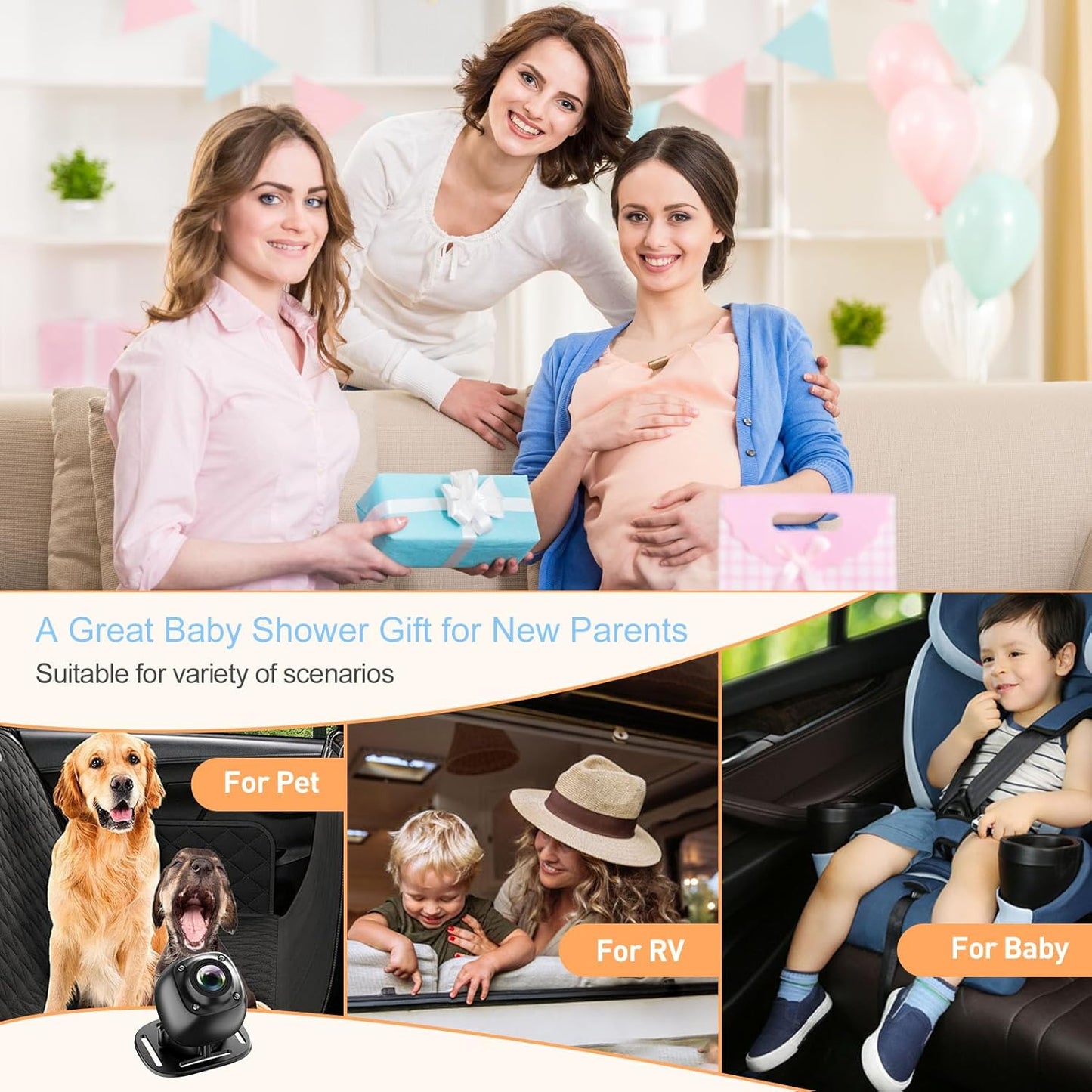 Baby Car Camera Monitor for Backseat - Baby Car Mirror - Safety Rear Facing Infant Back Seat Camera with 4.3" Display, HD 1080P, Night Vision, Easy Installation - Black