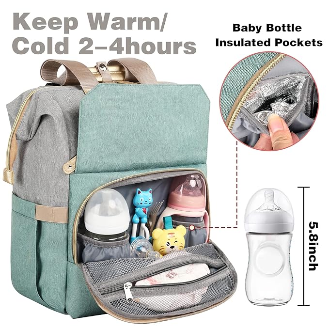 Jiefeike Diaper Bag Backpack,Dad Mom Travel Backpack Diaper Bag for Baby Boys Girls,Insulated Pockets Portable Baby Nappy Bags RFID Anti-Theft Water-Resistant Pocket Stroller