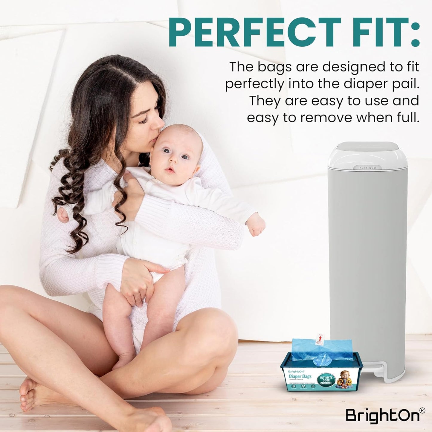 BrightOn® Diaper Pail Refill Bags, 30 Bags Per Refill, Compatible with Genie Easy Roll Signature Diaper Pails, Holds Up to 2820 Newborn Diapers, Real 7 Layer Odor Barrier, Unscented, 2PACK (60 Bags)