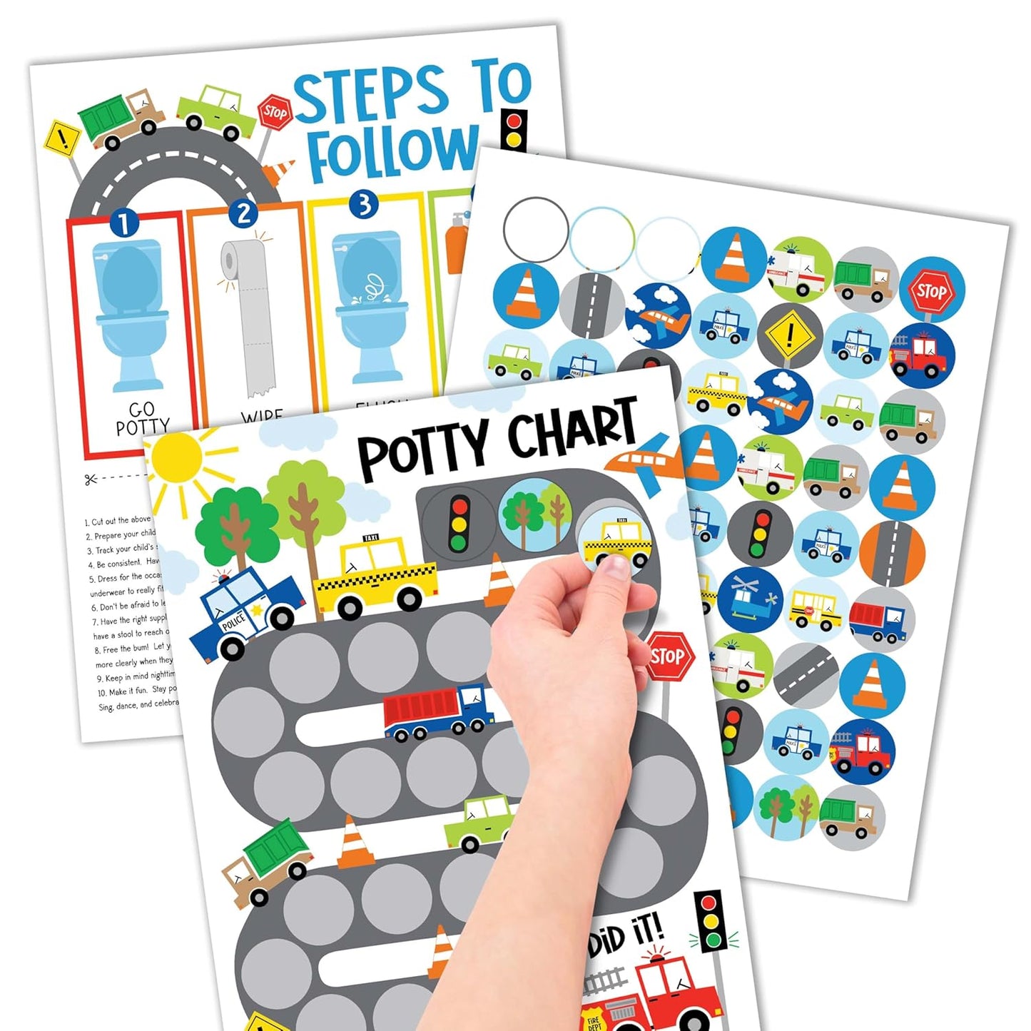 Hadley Designs Potty Training Chart for Toddlers Boys -10 Sticker Potty Chart for Toddlers Boys, 8.5x11" Potty Training Sticker Charts for Toilet Success, Monster Truck Toddler Reward Chart for Kids