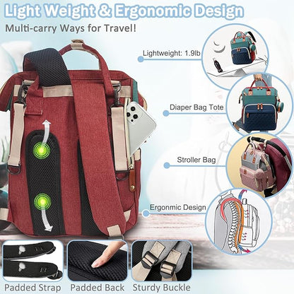SHITIESHOU Diaper Bag Backpack Baby Bag, Baby Girl Boy Diaper Bag for Dad Mom with Pad, 16 Pockets, Pacifier Case, Large Diaper Bags Unisex for Travel (Colorful)