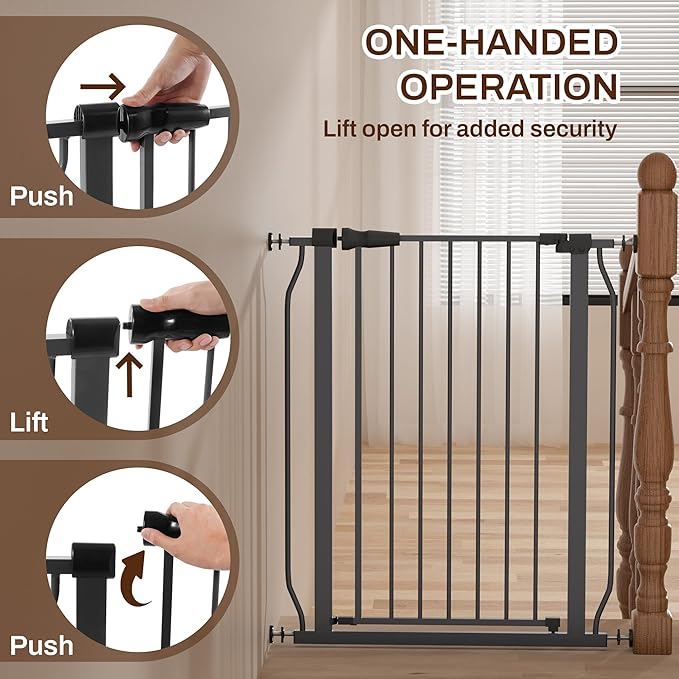 ELEVON Baby Gate for Stairs Doorways, 29.1–33.8" Extra Wide 36” Tall Dog Gate with Auto-Close, Pressure Mounted Walk Through Pet Gate, Graphite