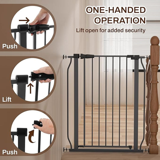 ELEVON Baby Gate for Stairs Doorways, 29.1–33.8" Extra Wide 36” Tall Dog Gate with Auto-Close, Pressure Mounted Walk Through Pet Gate, Graphite