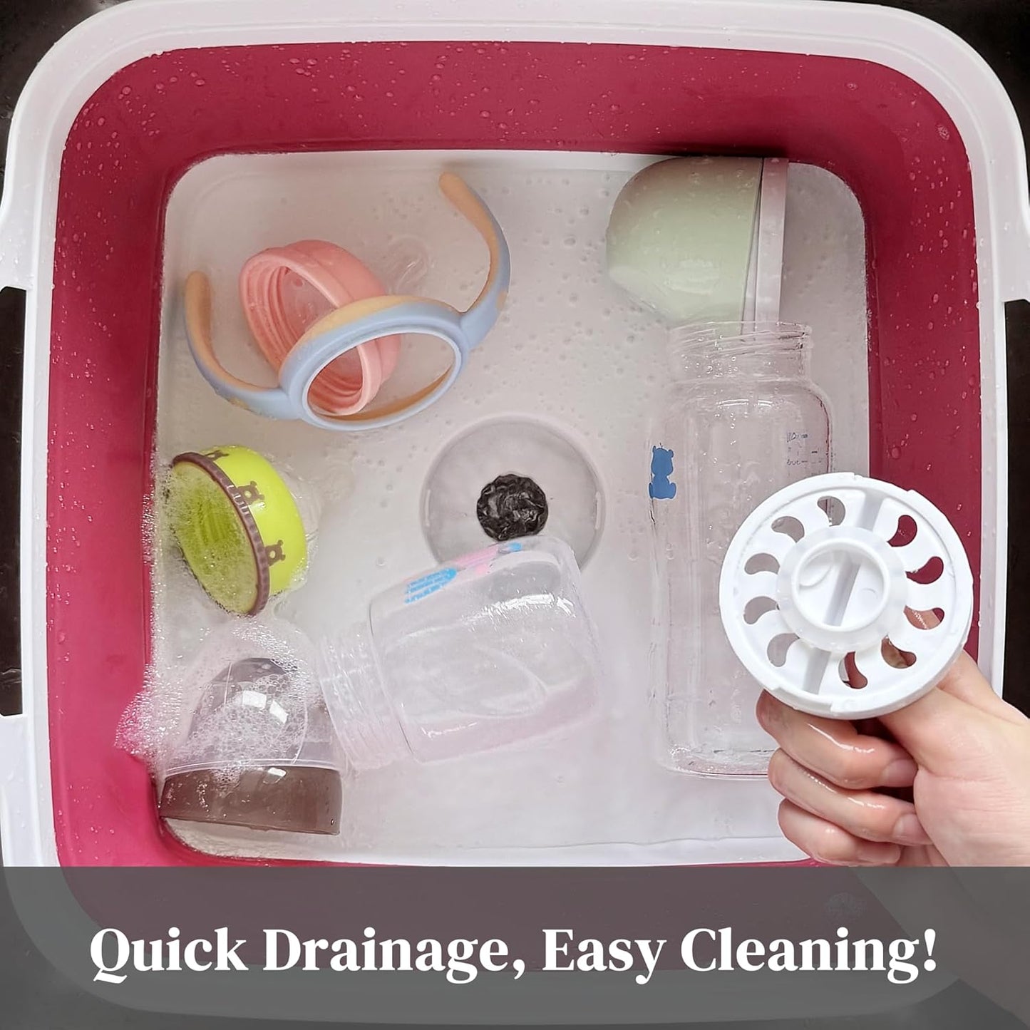 GIMWA Collapsible Wash Basin for Baby Bottles - 2.4 Gallons Portable Wash Bin for RV Camping Sink, Space-Saving Dish Tub (Pink)