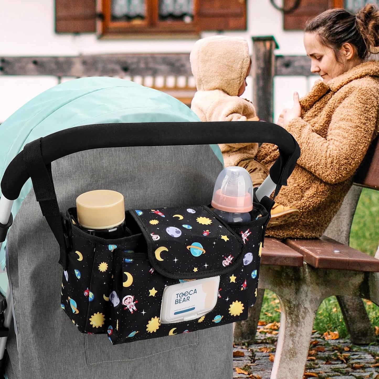 Accmor Universal Stroller Organizer with Insulated Cup Holder and Shoulder Strap, Stroller Caddy Bag Stroller Cup Holder Attachment for Uppababy, Baby Jogger, Britax Strollers, Black