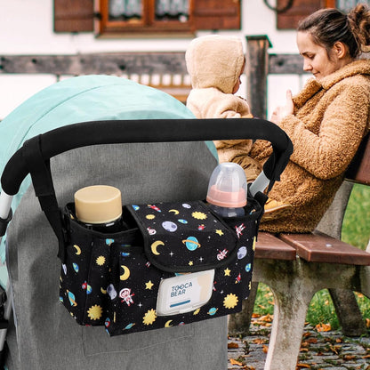Accmor Universal Stroller Organizer with Insulated Cup Holder and Shoulder Strap, Stroller Caddy Bag Stroller Cup Holder Attachment for Uppababy, Baby Jogger, Britax Strollers, Black