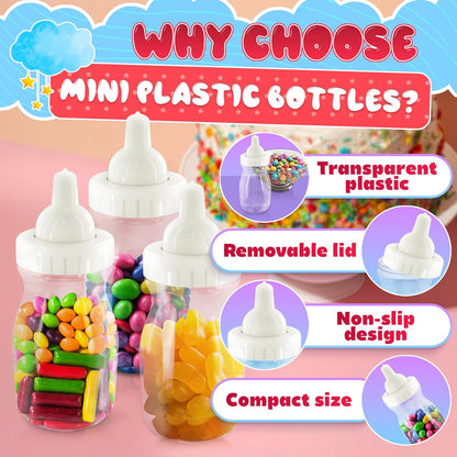 24 Pcs Small Bottles for Mom to Be Party – Clear Fillable Milk-Shaped Containers for Candy, Figurines, Coins, Trinkets – Durable Plastic Decoration for Shower Party Сelebration, Events, Fun Activities