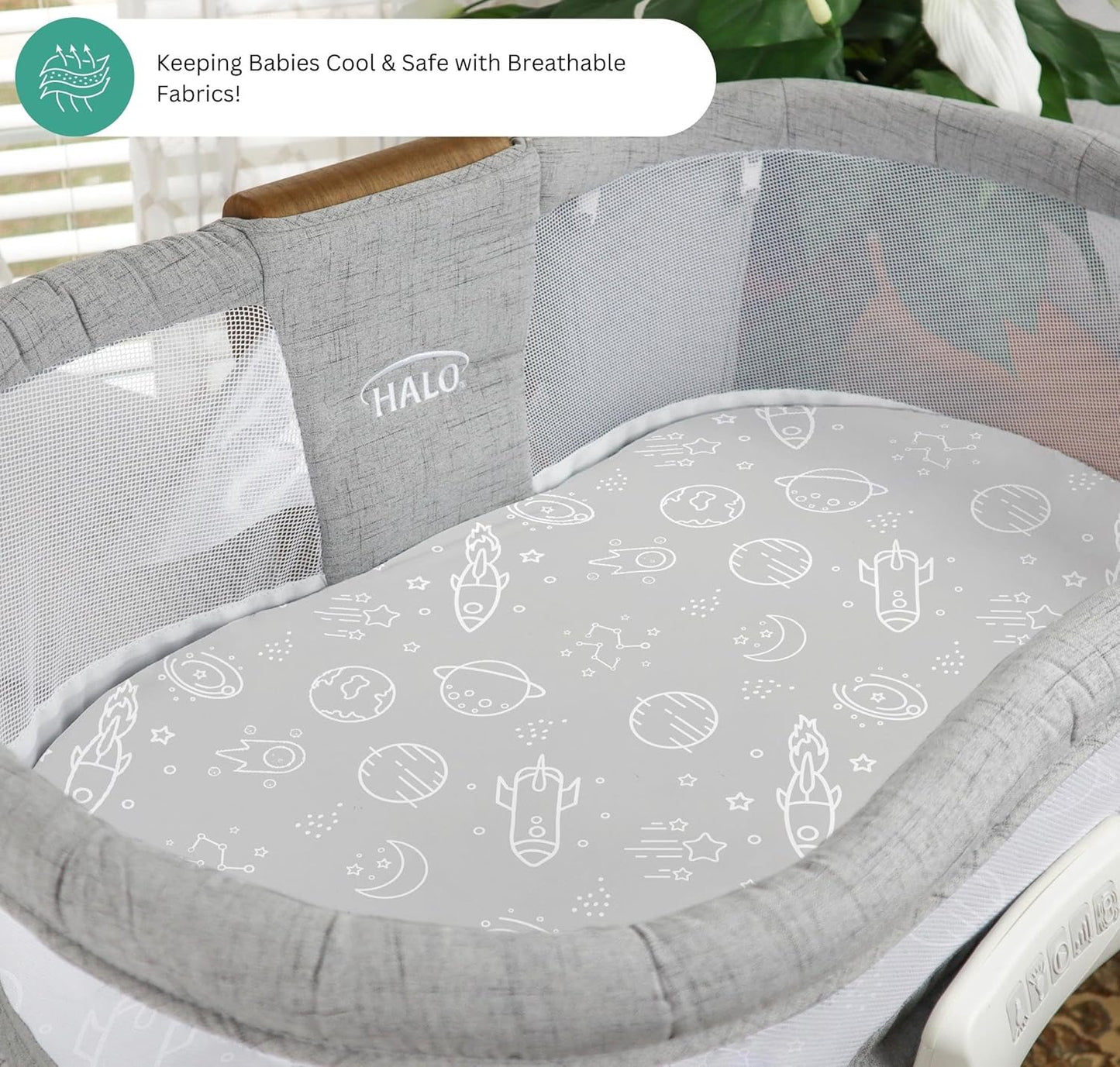 Bassinet Sheets for Papablic, CoZee, Cowiewie, Ezebaby, Nawahev Baby Bassinet Bedside Sleeper by TansyPanda, 3PC, 33x20, Ultra Soft, Breathable Snug Fit, Unisex Boys Girls, Gray White (Space Rockets)