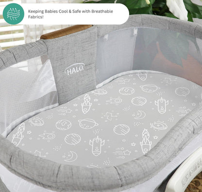 Bassinet Sheets for Papablic, CoZee, Cowiewie, Ezebaby, Nawahev Baby Bassinet Bedside Sleeper by TansyPanda, 3PC, 33x20, Ultra Soft, Breathable Snug Fit, Unisex Boys Girls, Gray White (Space Rockets)