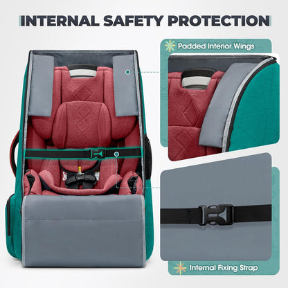 RAINSMORE Padded Car Seat Travel Bag for Airplane Heavy Duty Car Seat Backpack for Air Travel Baby Carseat Cover Bags for Airport Large Car Seats Carrier Fits Car Seats & Booster Seats, Black