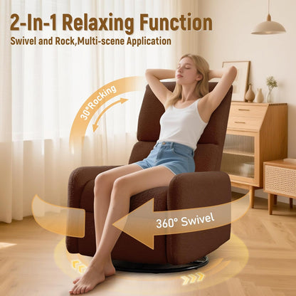Korser 360° Rocking Chair, Nursery Rocker Chair with Side Pockets, Glider Nursing Chair with Steel Structure Base, Small Chair for Small Spaces, Sherpa Swivel Accent Chairs for Living Room, Nursing