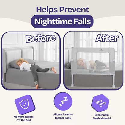 ComfyBumpy Premium Adjustable Bed Rail for Toddlers, Swing-Down Safety Guard, Height Adjusts 24.4"–32.3" H, 35.5" Regular Length, Sturdy Steel & Breathable Mesh, for Twin, Full & Queen, Gray, 1-Pack