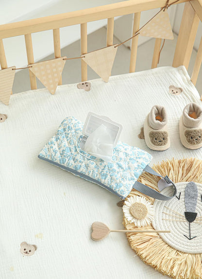 Quilted Baby Wipe Holder Quilted Wipe Pouch Portable Hanging Floral Wet Wipes Bag for Car, Stroller