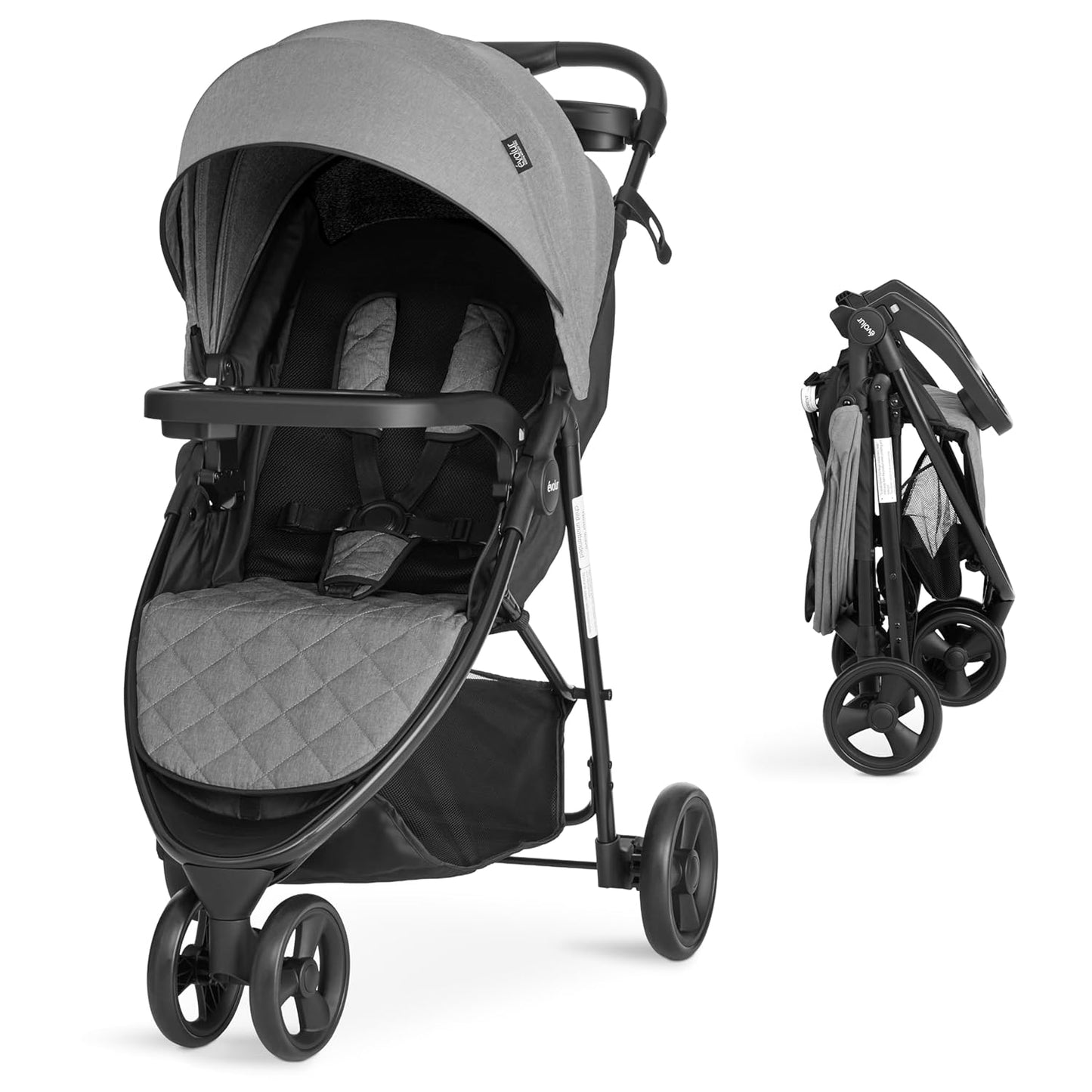 Evolur Breeze Stroller in Green, Adjustable Backrest & Canopy, Compact Fold Lightweight Baby/Toddler Stroller with Storage Basket