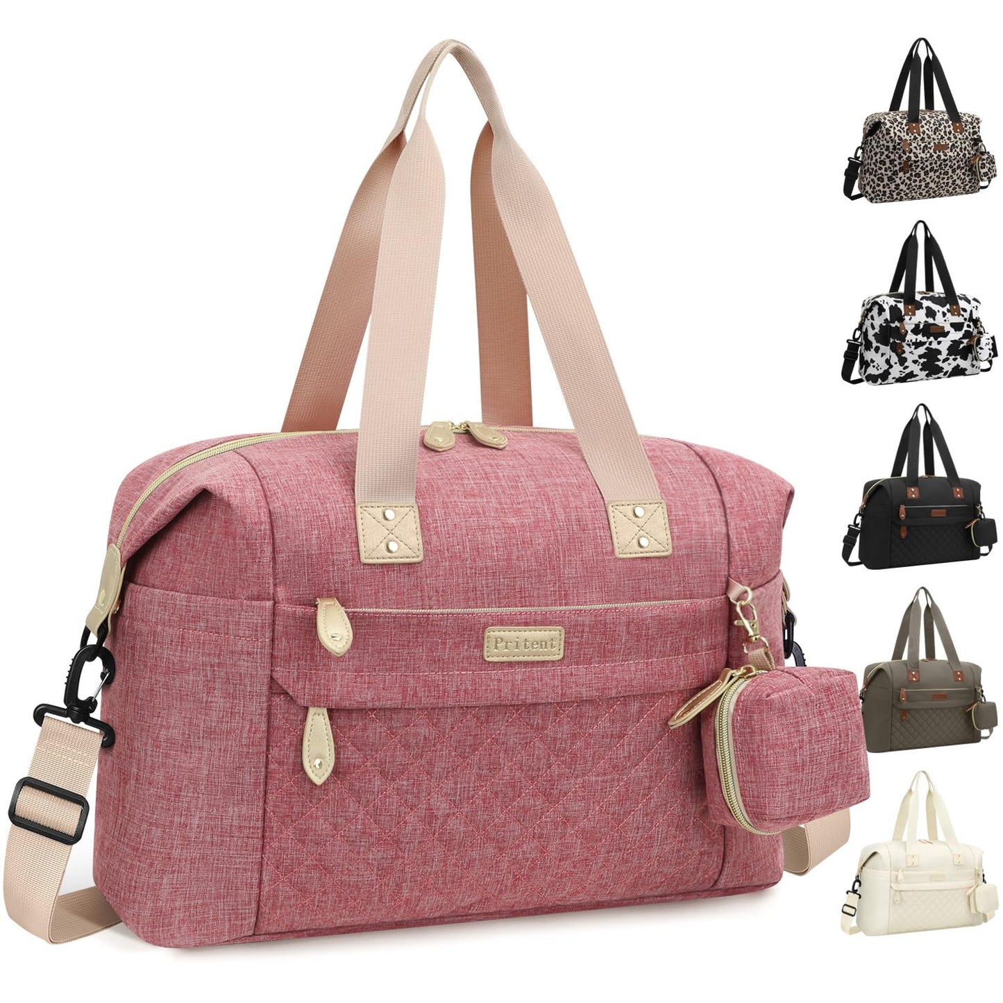 Pritent Diaper Bag Tote - Diaper Baby Bags with Pacifier Case, Shoulder Straps, Stroller Clips, Waterproof Large Mommy Maternity Travel Baby Bag for Mom and Dad, Green, Medium