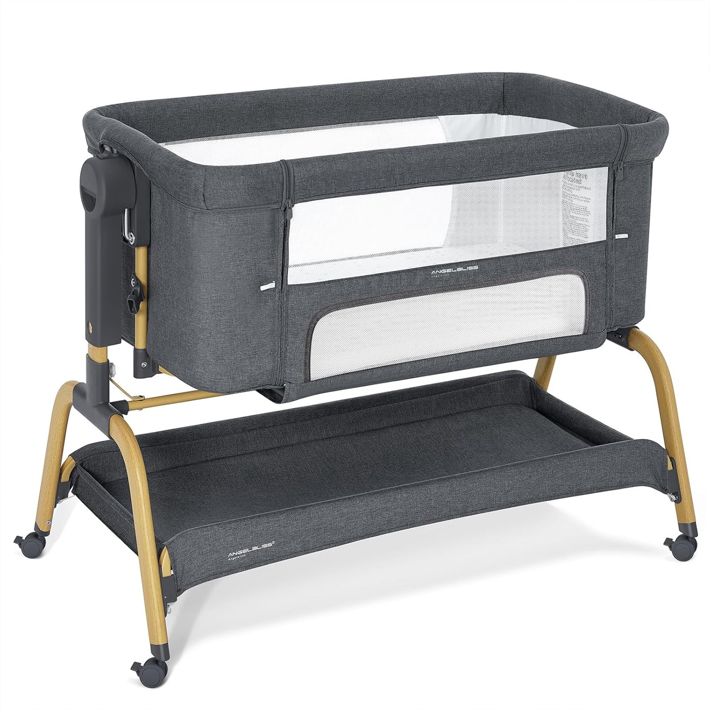 ANGELBLISS 3 in 1 Baby Bassinet, Rocking Bassinets Bedside Sleeper with Comfy Mattress and Wheels, 6 Height Adjustable Easy Folding Portable Bedside Crib for Newborn Infant (Khaki)
