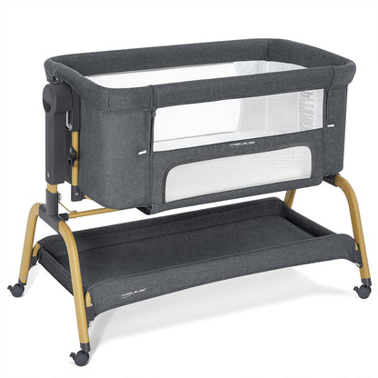 ANGELBLISS 3 in 1 Baby Bassinet, Rocking Bassinets Bedside Sleeper with Comfy Mattress and Wheels, 6 Height Adjustable Easy Folding Portable Bedside Crib for Newborn Infant (Khaki)
