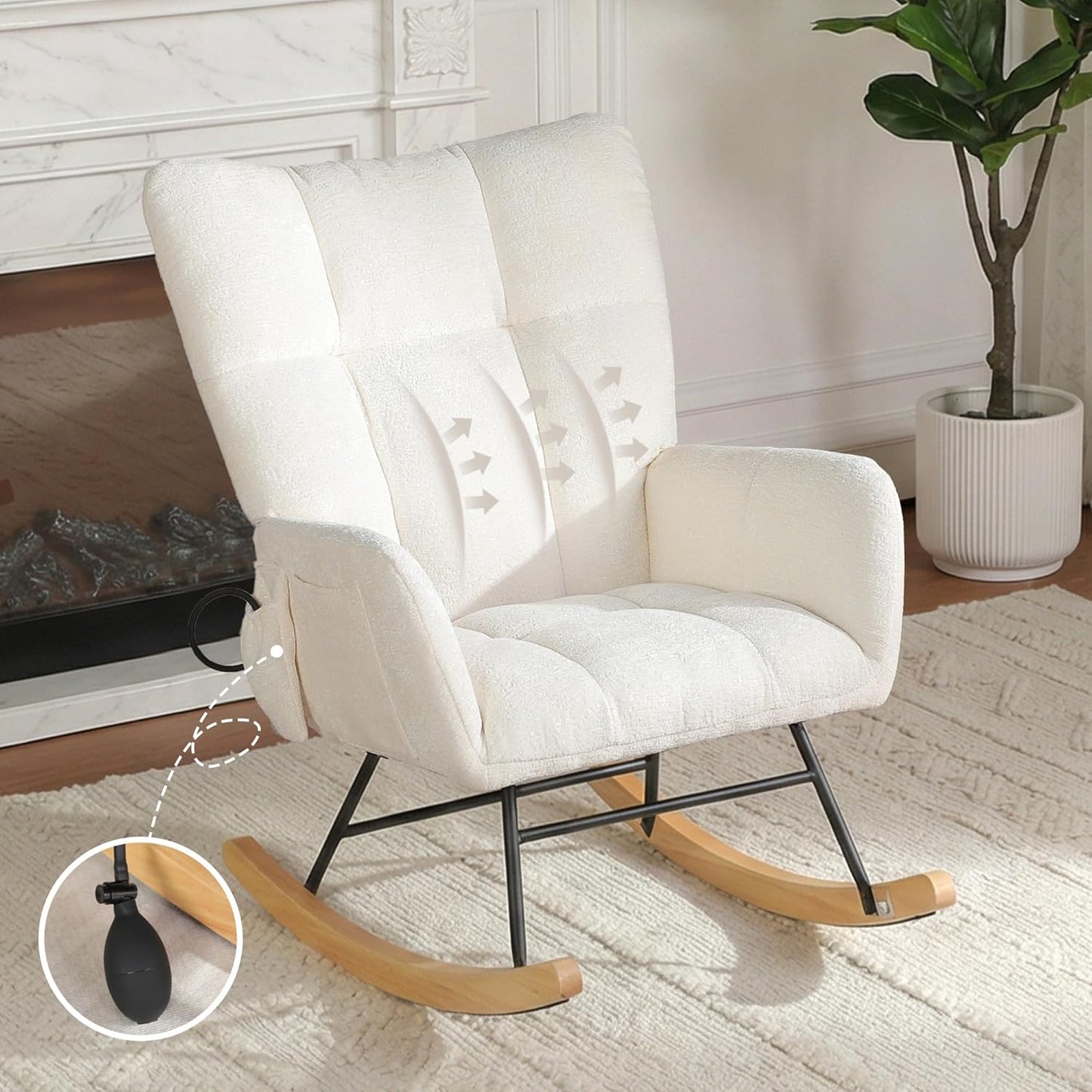 Nursery Rocking Chair Teddy Upholstered Glider Rocker Rocker Accent Chair with High Backrest Armchair Comfy Side Pocket Modern Rocking Accent Chairs for Living Room, Nursery, Office-Green