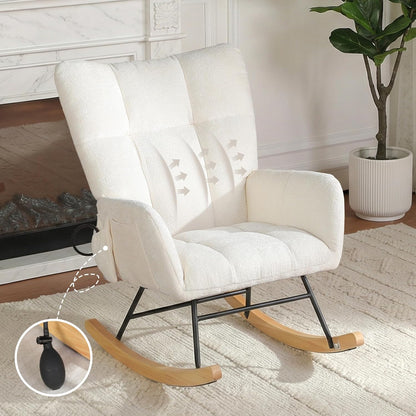 Nursery Rocking Chair Teddy Upholstered Glider Rocker Rocker Accent Chair with High Backrest Armchair Comfy Side Pocket Modern Rocking Accent Chairs for Living Room, Nursery, Office-Green