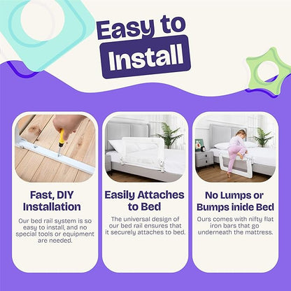 ComfyBumpy 1-Pack Bed Rail for Toddlers 35.5" L x 19.5" H | Toddler Bed Rails for Twin, Full & Toddler Mattress Size | Swing Down Rail Guard | Mattress Side Rail for Kids | White