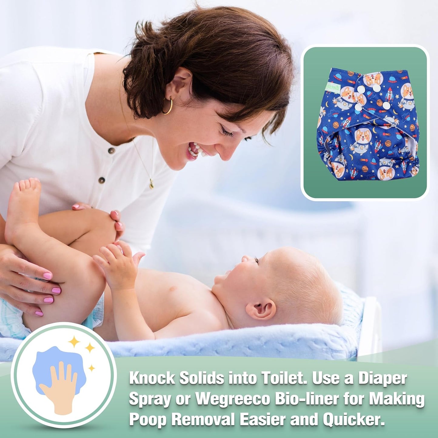 wegreeco Cloth Diapers 6 Pack with 6 Inserts & 1 Wet Bag, Washable Cloth Diapers for Babies, One Size Adjustable Reusable (Flower)