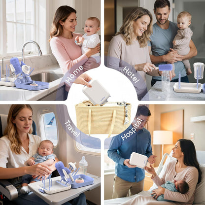Baby Bottle Brush Set,8 in 1 Magnetic Design Cleaner Bottle Brush Kit with Silicone Brush,Drying Rack for Baby Bottle, Breast Pumps,Nipples - Home&Travel Gift for New Parents