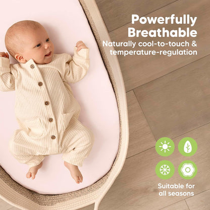 2-Pack Baby Bassinet Sheets Girl, Boy - 33x17 Viscose Derived from Bamboo Bedside Mattress Fitted Bassinet Sheets, Compatible with Halo Bassinest Swivel Sleeper, Baby Delight, Graco (Pecan)