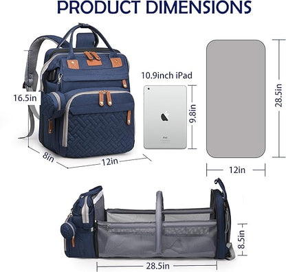 Diaper Bag with Changing Station, Travel Diaper Bag Mosquito Net, Waterproof, Insulated Bottle Pockets, Multiple Compartments, Stroller Straps, Easy Diaper Changes, Unisex Blue