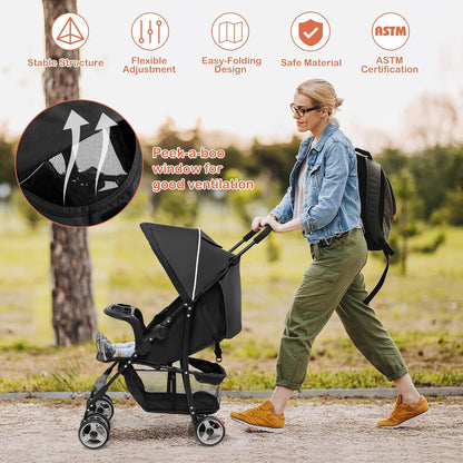 HONEY JOY Lightweight Stroller, Compact Travel Stroller for Airplane, Toddler Fold Pushchair w/Adjustable Canopy & Backrest, Storage Basket, Umbrella Stroller for Infants (Gray)