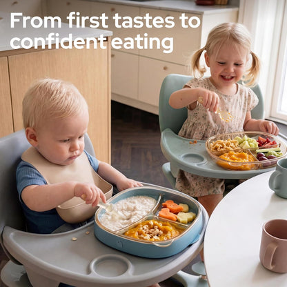 3-in-1 Baby Suction Plates for Toddlers 6-36 Months - Premium Bottle-Grade PPSU Silicone Divided Dishes, Stage-Based Self-Feeding Supplies, BPA Free Stain & Odor Resistant, Microwave Dishwasher Safe