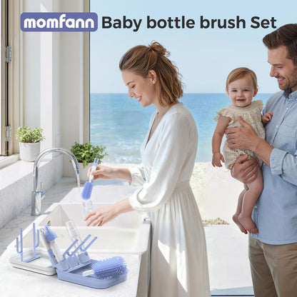 Baby Bottle Brush Set,8 in 1 Magnetic Design Cleaner Bottle Brush Kit with Silicone Brush,Drying Rack for Baby Bottle, Breast Pumps,Nipples - Home&Travel Gift for New Parents