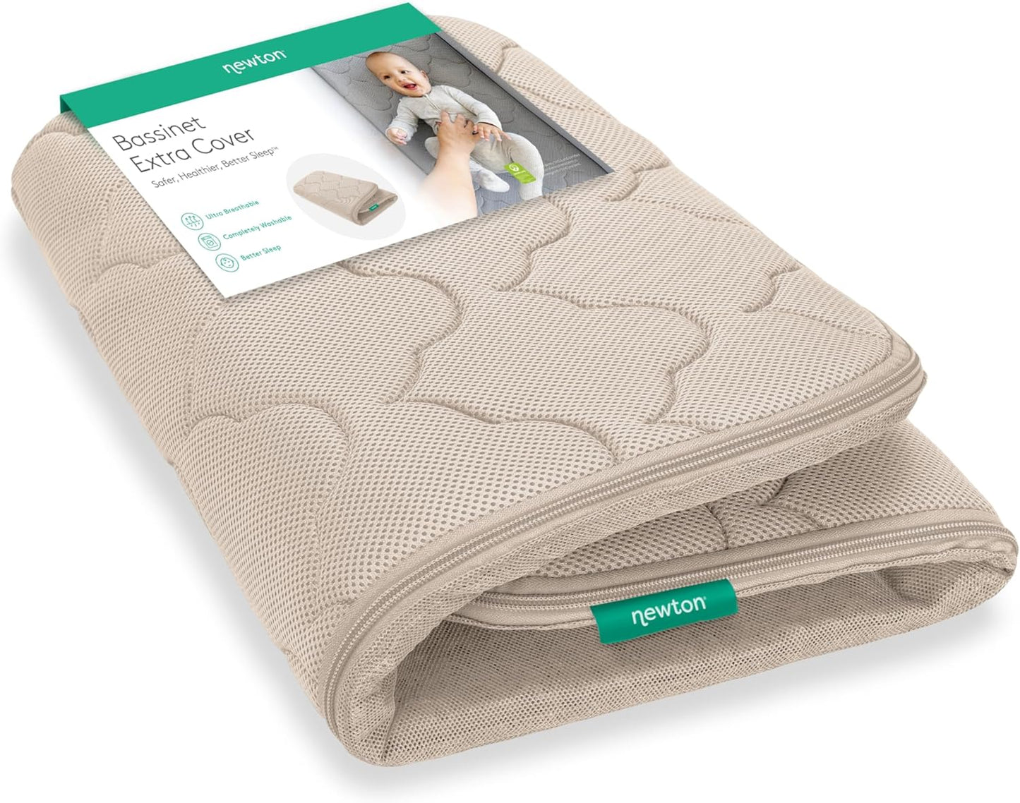 Newton Baby Extra Bassinet Cover, Breathable Safety, Removable Dual-Layer Cover, Completely Washable, Non-Toxic Cotton, Sandstone (Cover ONLY) Compatible ONLY with Newton BASSINETS