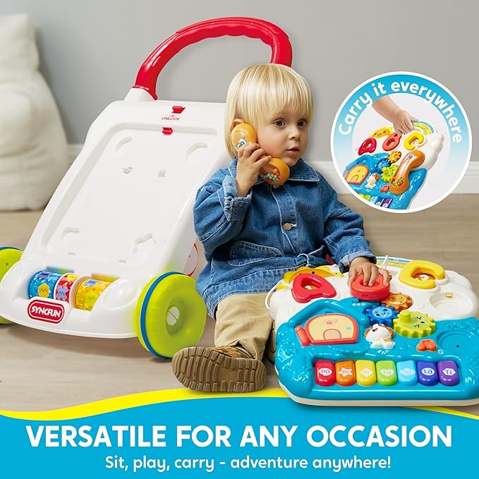SYNCFUN Baby Learning Walker, 2 in 1 Sit to Stand Learning Toys, Baby Toys 6-12 Months, Educational Present for 1 Year Old, Push Walker Gift with Wheels for Infant Boys Girls
