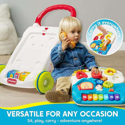 SYNCFUN Baby Learning Walker, 2 in 1 Sit to Stand Learning Toys, Baby Toys 6-12 Months, Educational Present for 1 Year Old, Push Walker Gift with Wheels for Infant Boys Girls