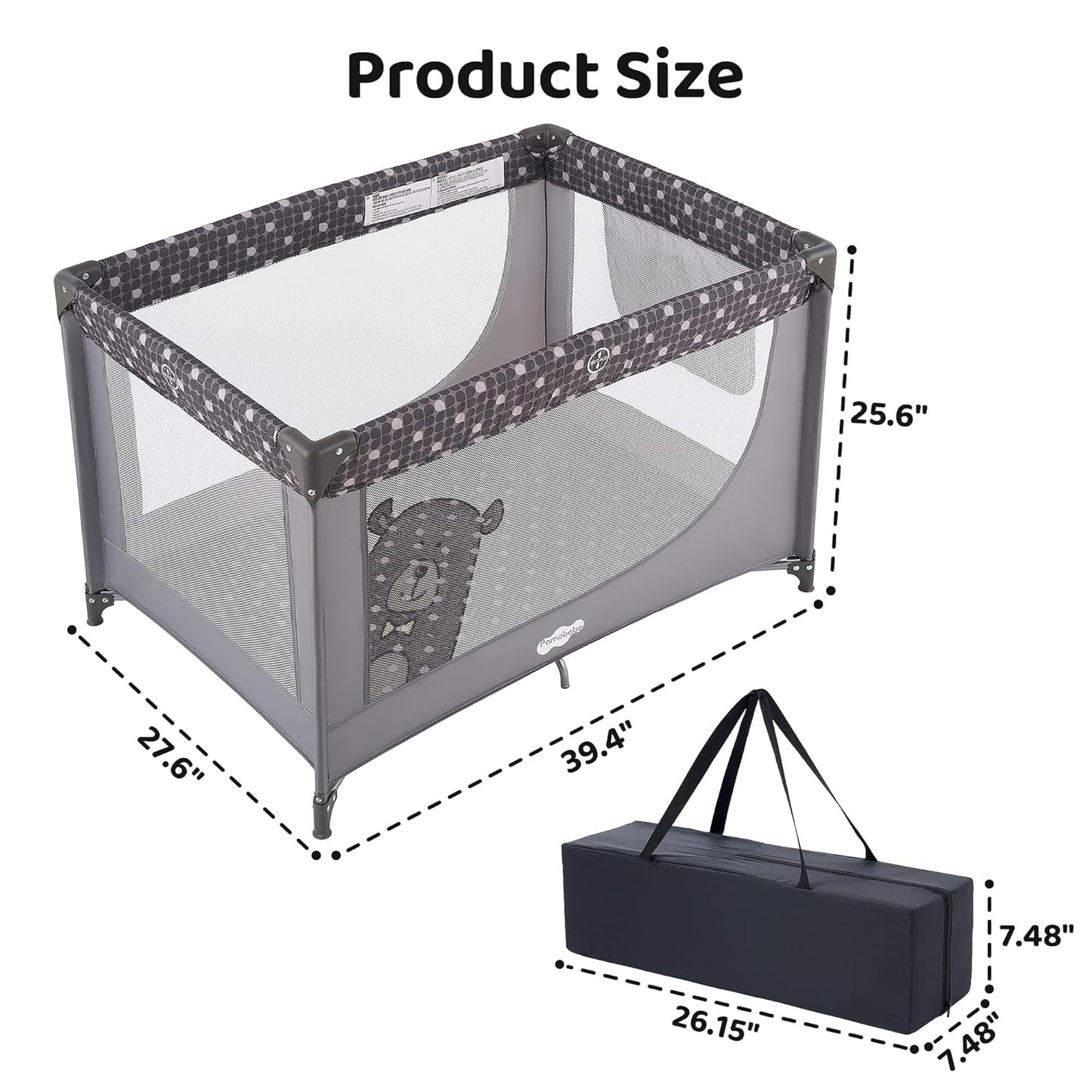 Pamo Babe Compact Pack and Play - Portable Crib for Baby, Lightweight Foldable Travel Playard with Mattress Pad & Carry Bag, Safe Breathable Travel Bed for Home, Trips & Family Visits, Black