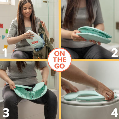 Nuby On-The-Go Portable Potty Seat - Travel Toilet Seat for Boys and Girls 18+ Months - Includes Storage Bag and Disposable Potty Liners - Toddler Travel Essentials - Toddler Potty Training Toilet