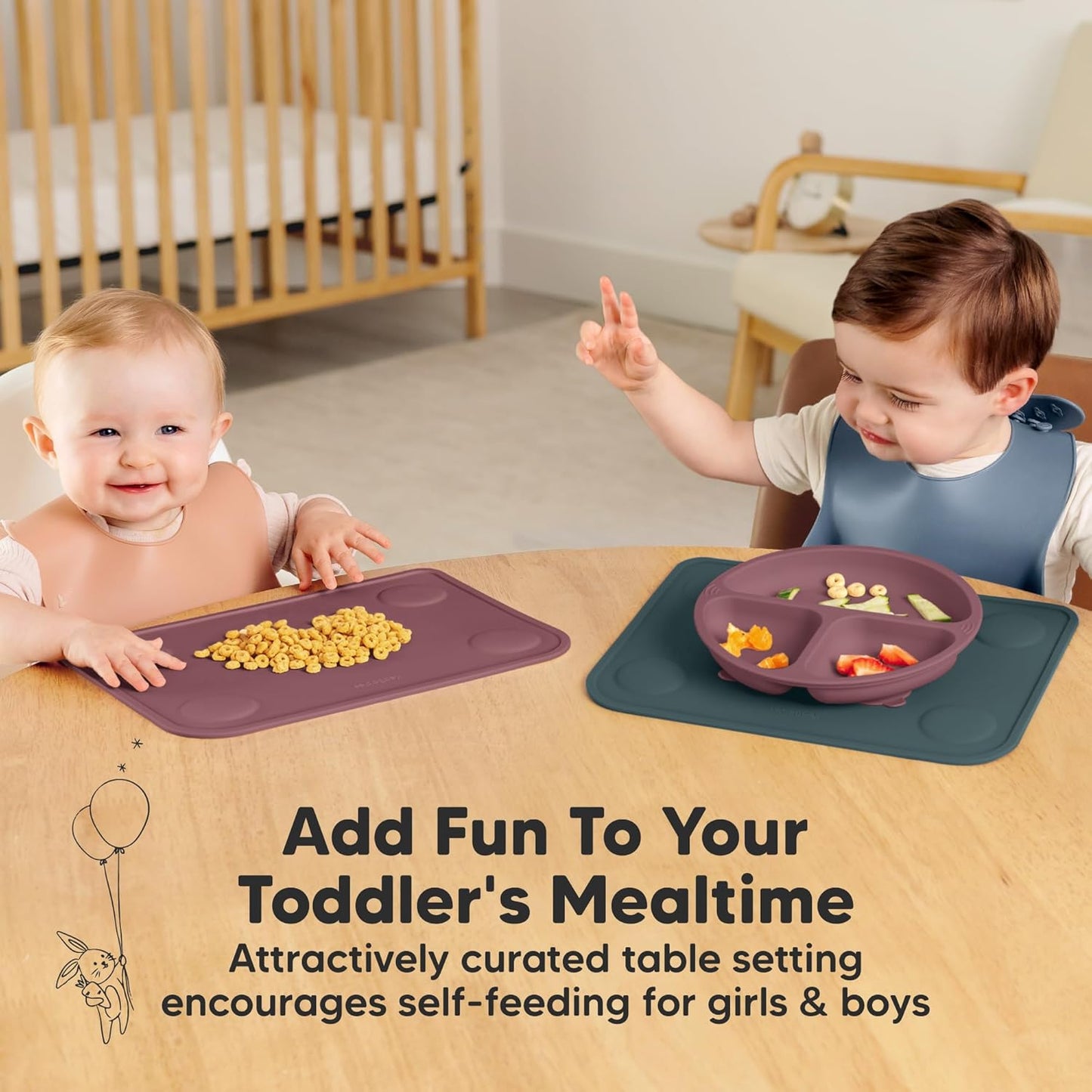 KeaBabies 2pk Silicone Placemats for Toddlers, Kids - 12x9 Non Slip Suction Baby Silicone Placemat for Restaurants, Dining Table,Travel, Easy to Clean, Food Grade/BPA-Free,Small Baby Table Mat(Slate)