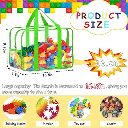 6 Color XXL Toy Storage Bags 16.5×11.8×6.8In with Labels, Large Capacity Reusable Clear PVC Storage Bags, Travel Waterproof Organizer Bags with Double Zipper
