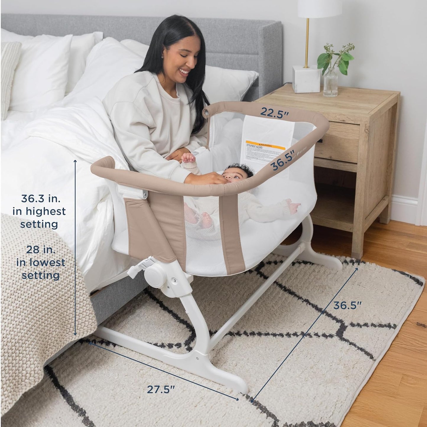 Baby Delight Beside Me Dreamer Bassinet | Bedside Sleeper | 6-Position Height Adjustment | Charcoal Tweed