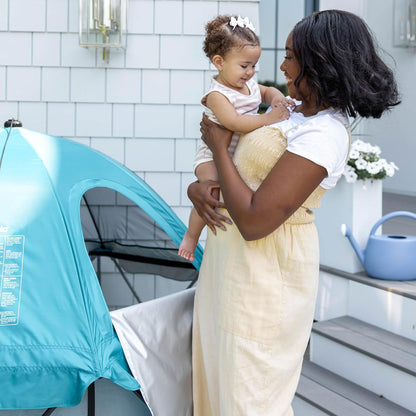 Regalo Safety My Play Deluxe Baby Playpen & Portable Play Yard with Canopy, Foldable 6-Panel Indoor Outdoor Playpen for Babies & Toddlers, Mesh Sides, Washable Nylon Bottom, 48", Aqua/Black