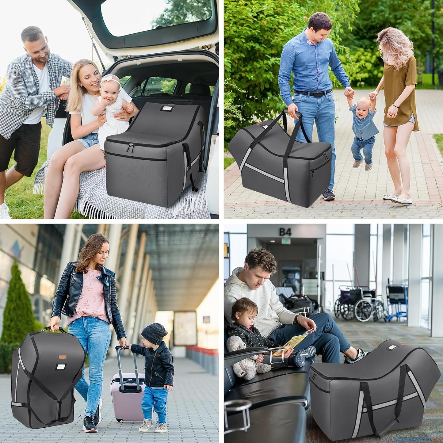 Infant Car Seat Travel Bag for Airplane Compatible with All Nuna Pipa Car Seat and Base,Chicco KeyFit 30 and Base, Padded Car Seat Bags for Air Travel,Car Seat Gate Check Bag with Side Pocket, Black