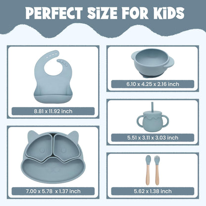 Baby Feeding Essentials, Baby Led Weaning Supplies, Silicone Baby Feeding Set, with Baby Spoon, Fork, Baby Bib, Sippy Cup, Suction Plate, Suction Bowl, Baby Eating Essentials, 6+ Months (Beige)