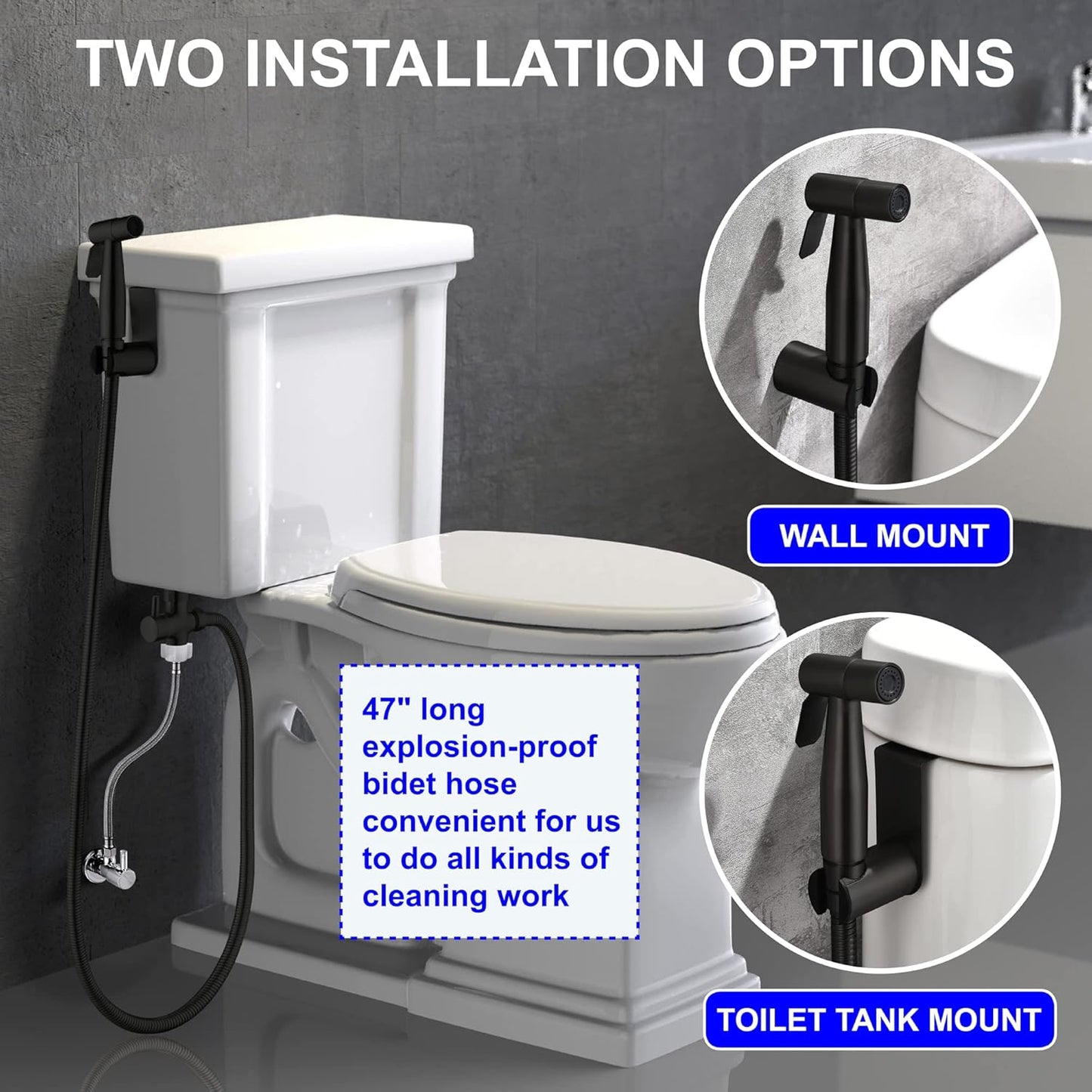 SHAMANDA Handheld Bidet Sprayer for Toilet, Stainless Steel Baby Cloth Diaper Sprayer Kit, Bathroom Toilet Bidet Attachment Set for Bathing Pets Feminine Hygiene, Matte Black BDS01-7