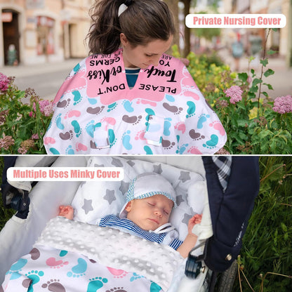 Metplus 2 in 1 Baby Car Seat Cover, Car Seat Canopy for Babies, Mom Multiuse Nursing Cover, Minky Baby Carrier Covers, Newborn Boy Girl, Peekaboo Opening
