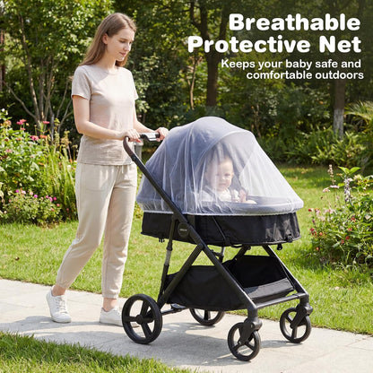 BABY JOY 2 in 1 Baby Stroller, High Landscape Convertible Bassinet Stroller with Reversible Seat, Net, Adjustable Canopy, Cup Holder, Foldable Pushchair Pram Stroller for Newborn Toddlers (Gray)