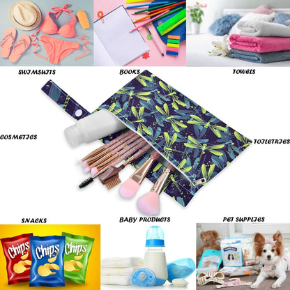 visesunny Yellow Dinosaurs Volcano and Palm Tree 2Pcs Wet Bag with Zippered Pockets Washable Reusable Roomy for Travel,Beach,Pool,Daycare,Stroller,Diapers,Dirty Gym Clothes, Wet Swimsuits, Toiletries