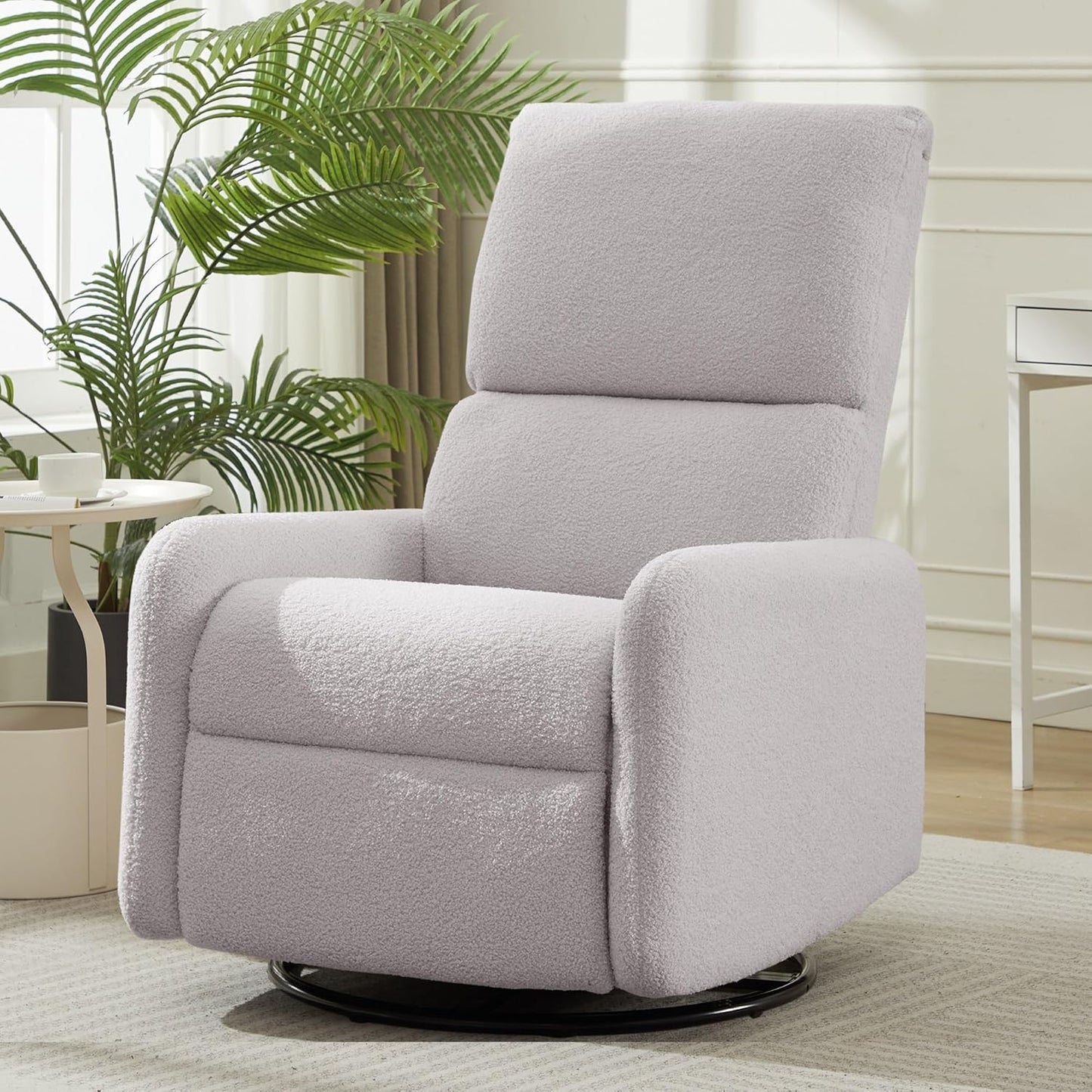 Korser 360° Rocking Chair, Nursery Rocker Chair with Side Pockets, Glider Nursing Chair with Steel Structure Base, Small Chair for Small Spaces, Sherpa Swivel Accent Chairs for Living Room, Nursing