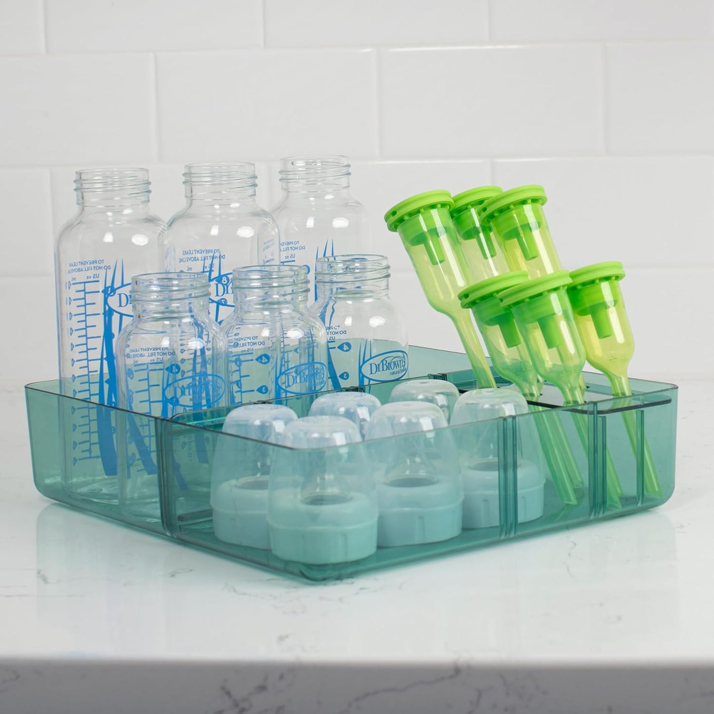 Dr. Brown's Baby Bottle Storage Tray with Customizable Compartments, Store and Organize Bottles, Parts, and Accessories, BPA-Free
