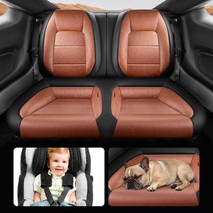 Custom Fit Ford Mustang Convertible Seat Cover 2015 2016 2017 2018 2019 2020 2021 2022 2023 2024 2025 2026, Faux Leather Car Seat Cover Full Set (Convertible-Red+Balck)