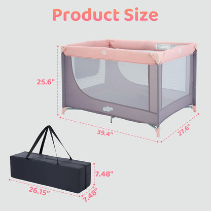 Pamo Babe Compact Pack and Play - Portable Crib for Baby, Lightweight Foldable Travel Playard with Mattress Pad & Carry Bag, Safe Breathable Travel Bed for Home, Trips & Family Visits, Black